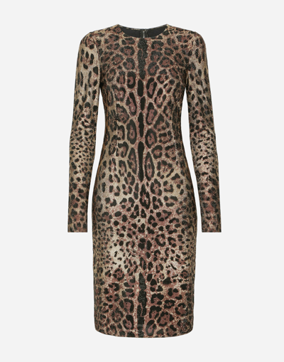 Dolce & Gabbana Leopard-print Jersey Midi Dress With Fusible Rhinestones In Animal Print