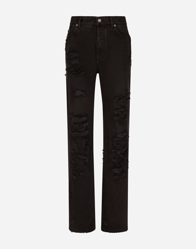 Dolce & Gabbana Flared Jeans With Ripped Details In Combined Colour