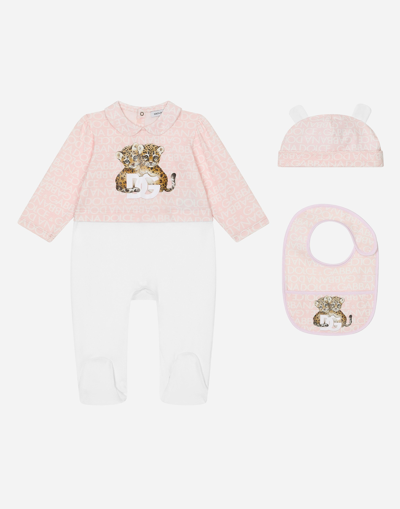 Dolce & Gabbana Babies' 3-piece Gift Set In Jersey With All-over Logo Print In Multi