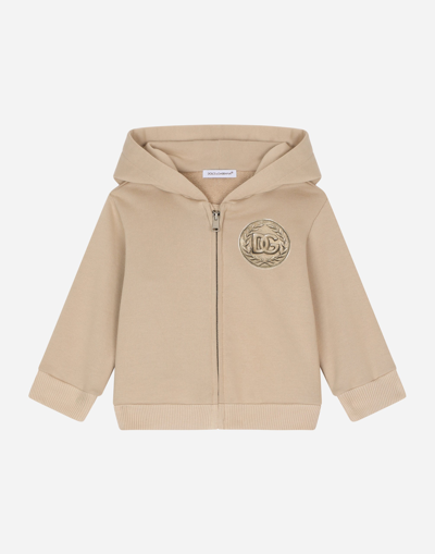 Dolce & Gabbana Babies' Zip-up Jersey Hoodie With Coin Print In Neutral