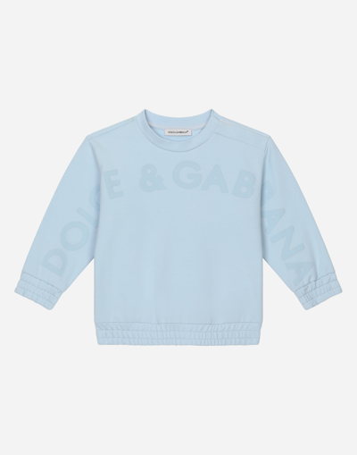 Dolce & Gabbana Babies' Round-neck Sweatshirt With Logo Print In Blue