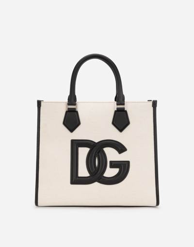 Dolce & Gabbana Canvas Shopper With Calfskin Nappa Details In Yellow