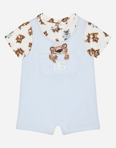 Dolce & Gabbana Baby Leopard-print Jersey Onesie In Blue