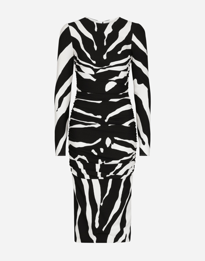 Dolce & Gabbana Zebra-print Cady Midi Dress With Draping