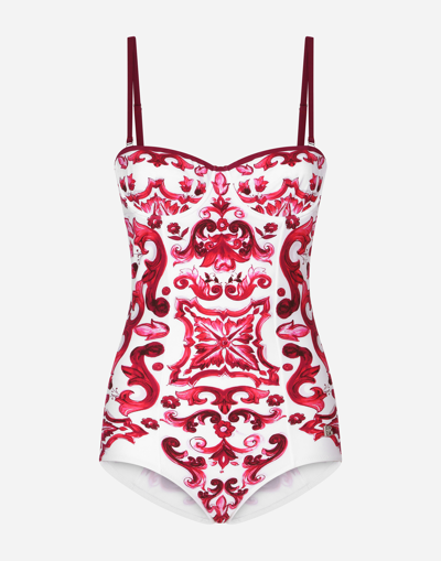 Dolce & Gabbana Majolica Print Balconette One-piece Swimsuit