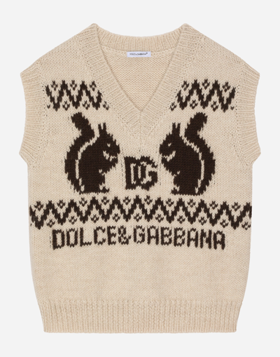 Dolce & Gabbana Wool Knit Waistcoat With Intarsia