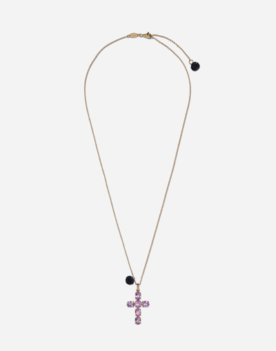 Dolce & Gabbana Family Cross And Rose Pendants On Yellow Gold Chain