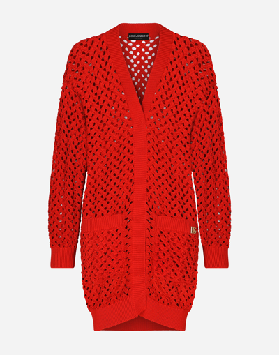 Dolce & Gabbana Long Crochet Cardigan In Red