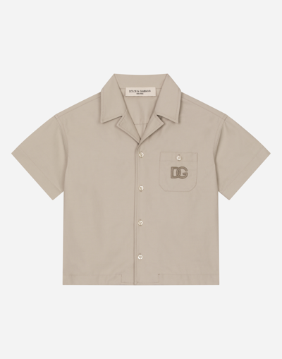 Dolce & Gabbana Drill Shirt With Dg Logo Patch In Neutral