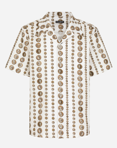 Dolce & Gabbana Coin Print Stretch Drill Hawaiian Shirt