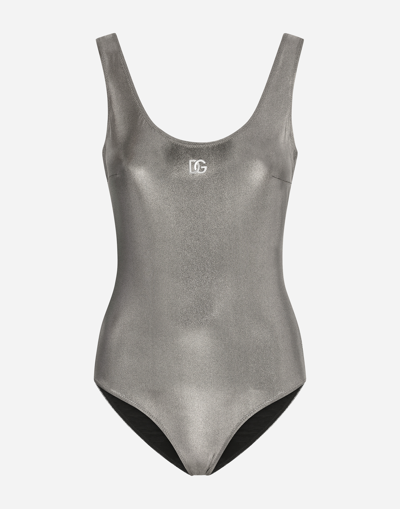 Dolce & Gabbana Argento Metallic One-piece Swimsuit In Silver