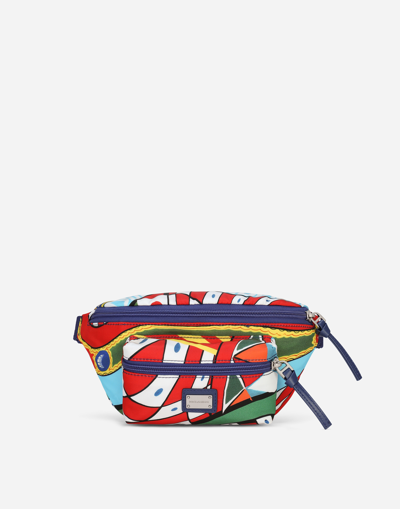 Dolce & Gabbana Printed Nylon Belt Bag In Blue