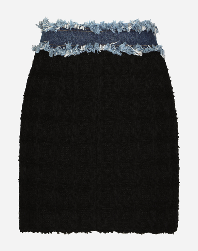 Dolce & Gabbana Tweed And Denim Miniskirt In Combined_colour