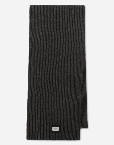 Dolce & Gabbana Wool Scarf With Dg Patch In Black