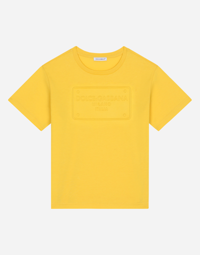 Dolce & Gabbana Teen Boys Yellow Cotton Embossed Tag T-shirt