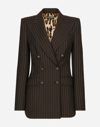 DOLCE & GABBANA DOUBLE-BREASTED PINSTRIPE WOOL TURLINGTON JACKET