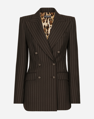 Dolce & Gabbana Double-breasted Pinstripe Wool Turlington Jacket In Multicolor