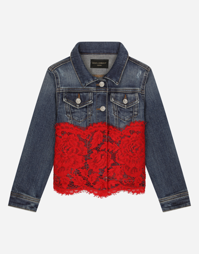 Dolce & Gabbana Kids' Lace-trimmed Denim Jacket In Variante Abbinata