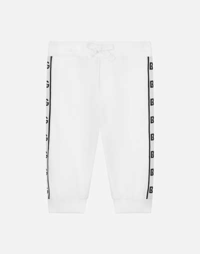 Dolce & Gabbana Jersey Jogging Pants With Logo Side Band In White
