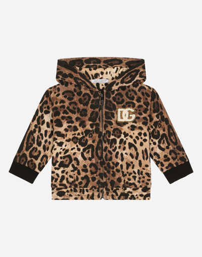 Dolce & Gabbana Babies' Zip-up Jersey Hoodie With Leopard Print