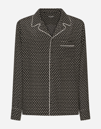 Dolce & Gabbana Crepe De Chine Shirt With Dg Logo Print In Black