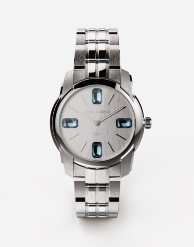 Dolce & Gabbana Dg7gems Steel Watch With Light Blue Topazes In Metallic