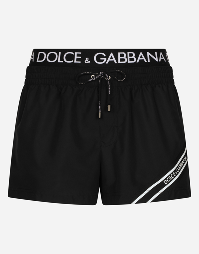 Dolce & Gabbana Short Swim Trunks With Branded Band