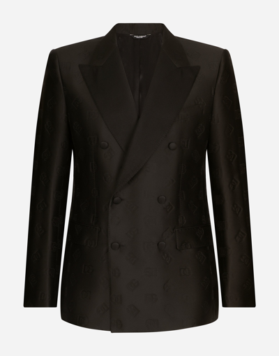 Dolce & Gabbana Double-breasted Sicilia-fit Tuxedo Suit With Dg Monogram In Black