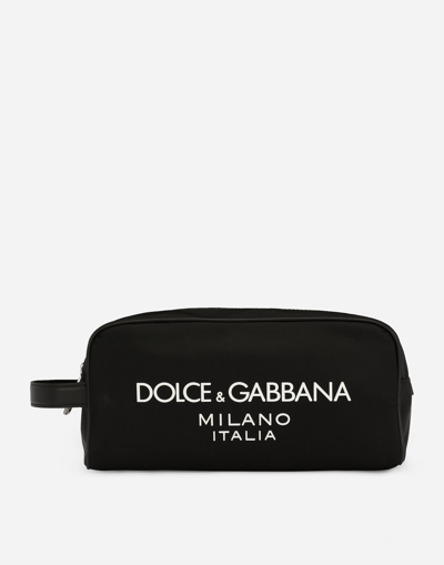 Dolce & Gabbana Nylon Toiletry Bag With Rubberized Logo In Black