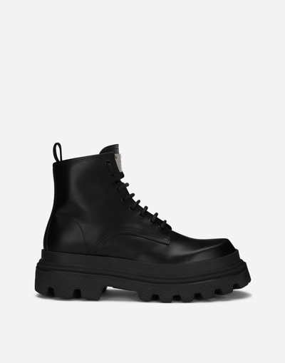 Dolce & Gabbana Brushed Calfskin Ankle Boots In Black