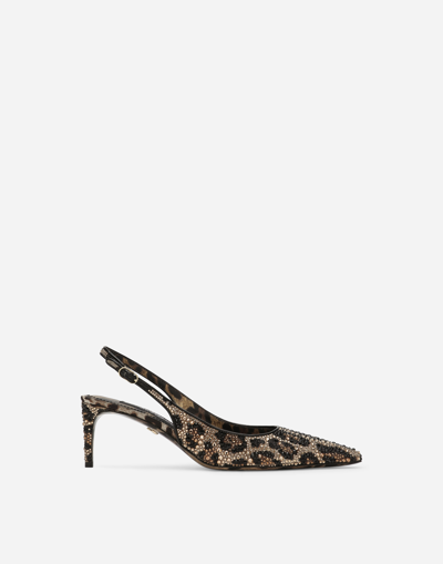 Dolce & Gabbana Satin Slingbacks With Fusible Rhinestones In Animal Print