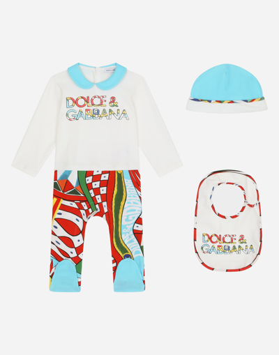 Dolce & Gabbana Babies' 3-piece Gift Set In Carretto-print Jersey In Multi