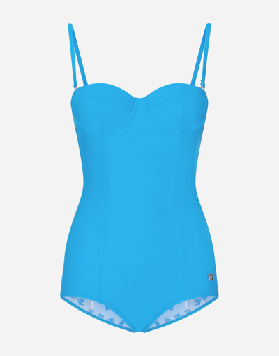 Dolce & Gabbana Dg-logo One-piece Swimsuit In Light_turquoise
