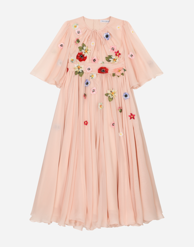 Dolce & Gabbana Kids' Short-sleeved Chiffon Dress In Pink