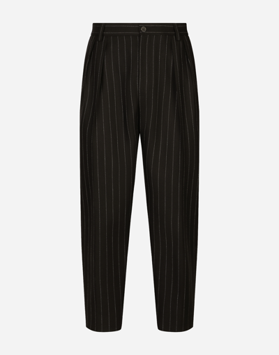Dolce & Gabbana Wool Pinstripe Skinny Trousers In Schwarz