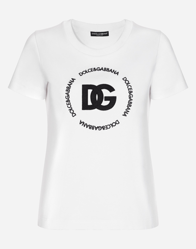 Dolce & Gabbana White T-shirt With Logo Lettering Print In Cotton