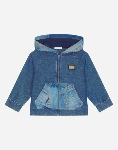 Dolce & Gabbana Babies' Zip-up Stretch Jersey Denim Hoodie