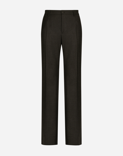 Dolce & Gabbana Stretch Flannel Straight-leg Pants In Black