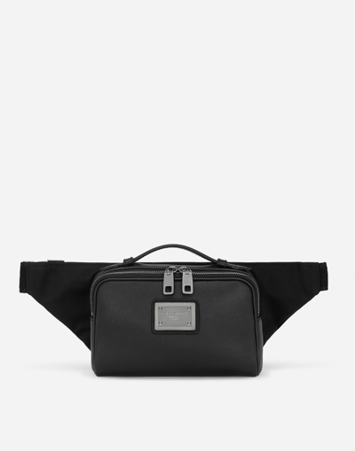 Dolce & Gabbana Grainy Calfskin And Nylon Belt Bag In Black