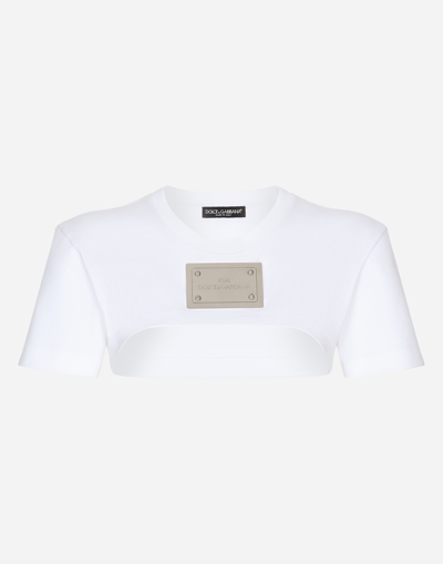 Dolce & Gabbana Kim Dolce&gabbana Cropped Jersey T-shirt With “kim Dolce&gabbana” Tag In White