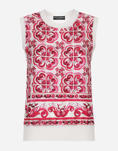 Dolce & Gabbana Majolica-print Silk And Twill Sweater In Multi