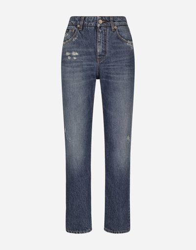 Dolce & Gabbana Boyfriend Jeans In Medium Blue Denim