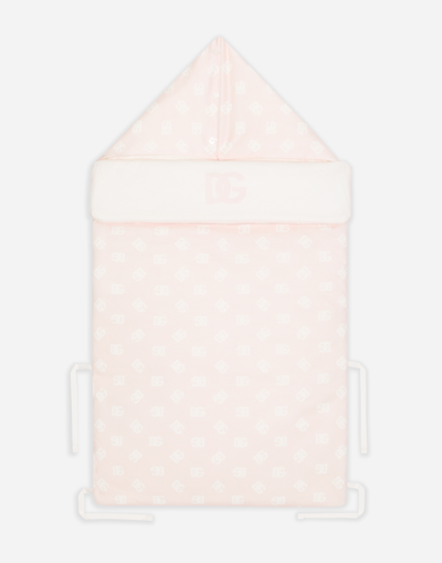Dolce & Gabbana Babies' Jersey Sleep Sack With Dg Logo Print In Pink