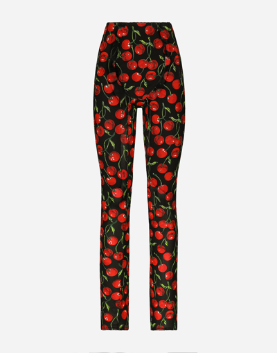 Dolce & Gabbana High-waisted Cherry-print Leggings In Multi
