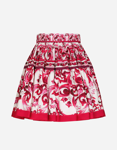Dolce & Gabbana Short Majolica-print Poplin Skirt In Pink