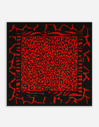 Dolce & Gabbana Animal-print Silk Scarf In Leo Nero Fdo Rosso