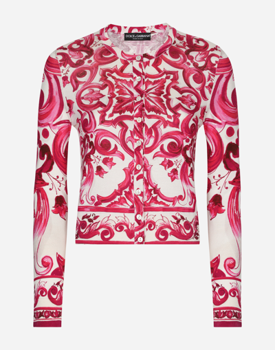 Dolce & Gabbana Crew-neck Silk Jumper With Majolica Print In Multi