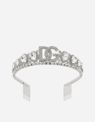 Dolce & Gabbana Diadem With Crystal Embellishment And Dg Logo In White