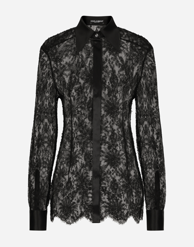 Dolce & Gabbana Black Slim Shirt With Satin Details