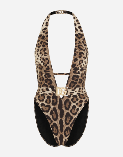 Dolce & Gabbana Leopard-print One-piece Swimsuit With Belt